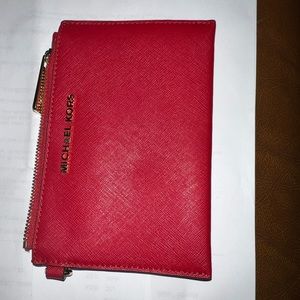 Red mk wristlet saffiano leather